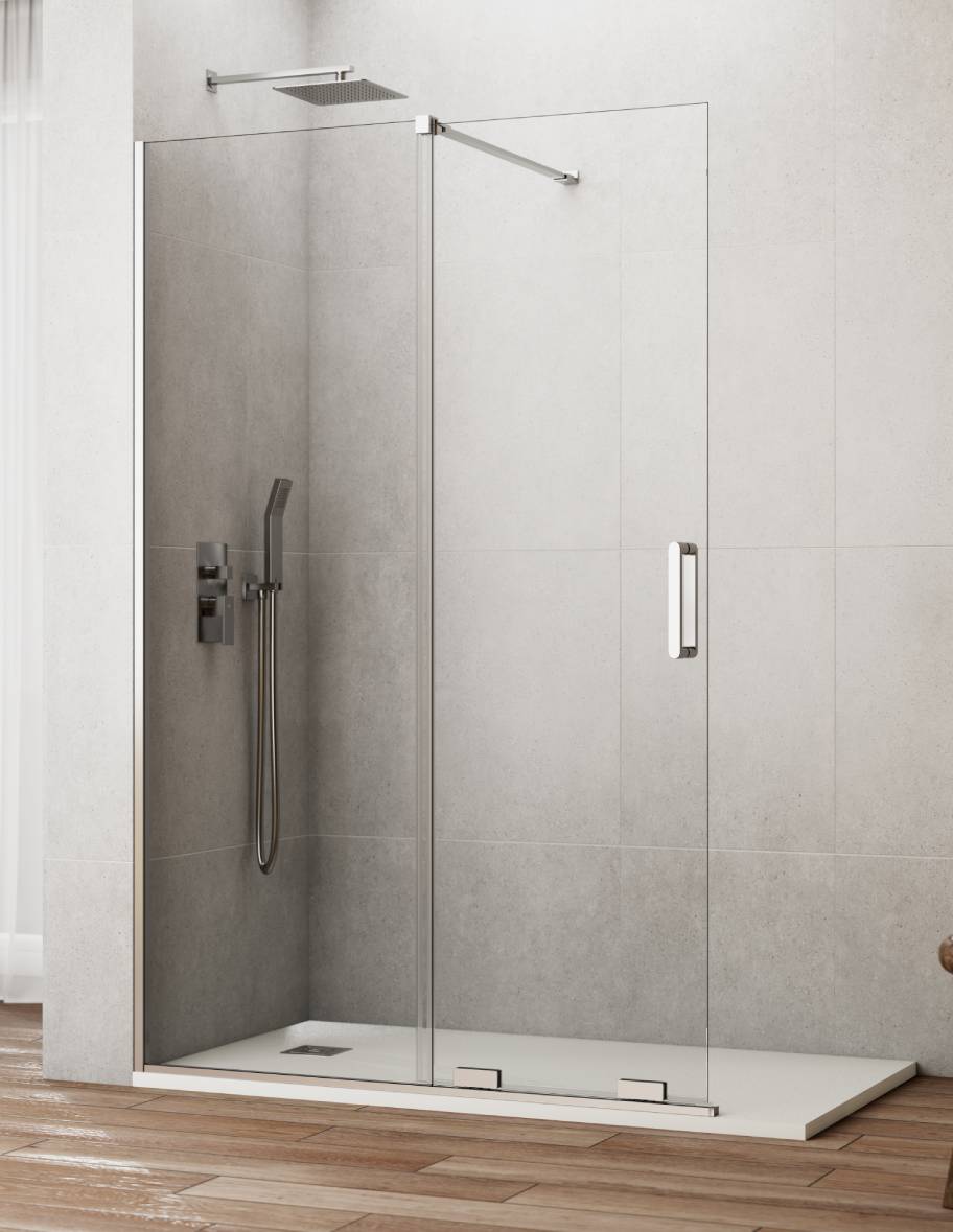 Mampara de ducha Walk-in 1+1 CIRENE (KENNA) disponible en Oro, Cromo y Negro