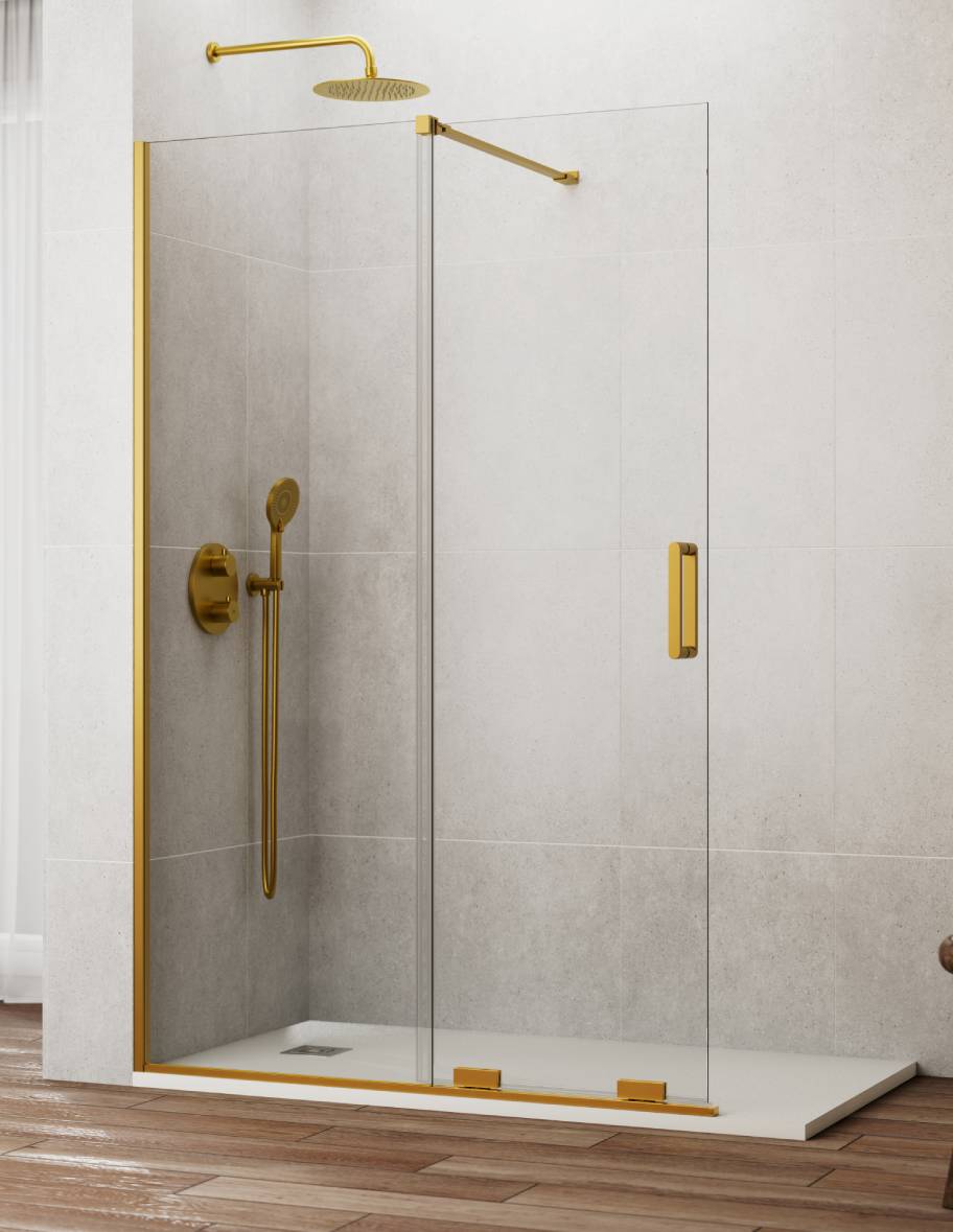 Mampara de ducha Walk-in 1+1 CIRENE (KENNA) disponible en Oro, Cromo y Negro