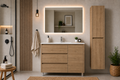 Kit mueble de baño VOLUM con lavabo + espejo LED + columna 140 cm + grifo monomando – Estepa – 80/100/120 cm