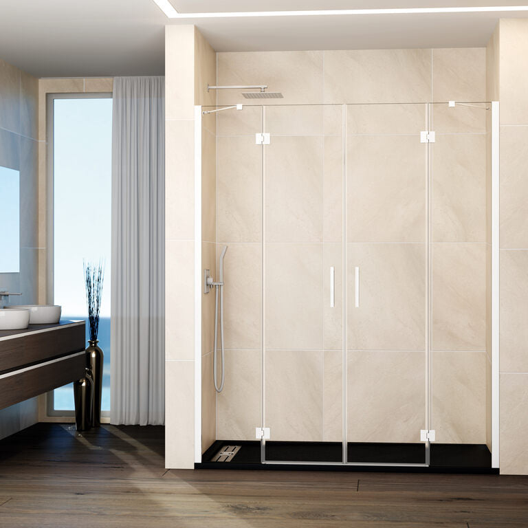 Mampara frontal abatible 2fijos+2puertas GLASS - Blanco