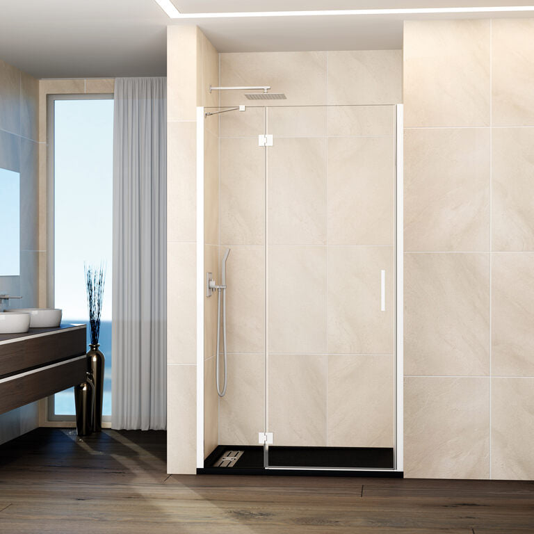Mampara frontal abatible fijo+puerta c/cierre perfil GLASS - Blanco