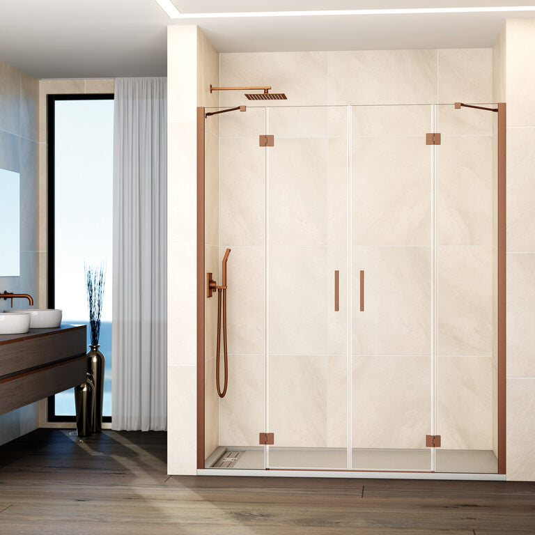 Mampara frontal abatible 2fijos+2puertas GLASS - Cobre