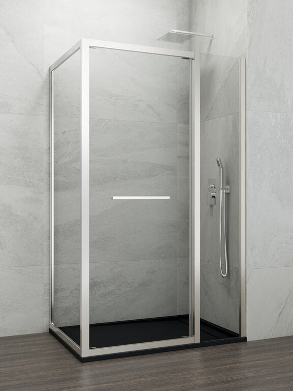 Mampara angular puerta abatible + fijo + lateral fijo SPAZIO