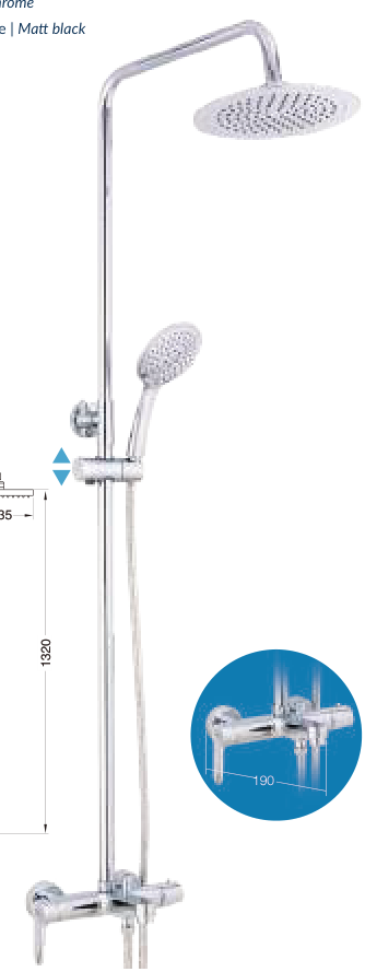 Columna de ducha y bañera monomando telescópica Aínsa