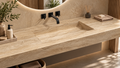Lavabo TRAVERTINO de piedra sinterizada en acabado beige de inspiración travertino