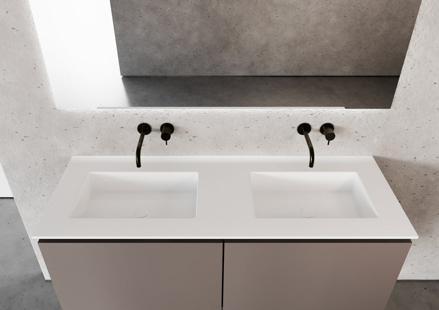LEX encimera Solid Surface con 2 lavabos, canto de 1,2 cm