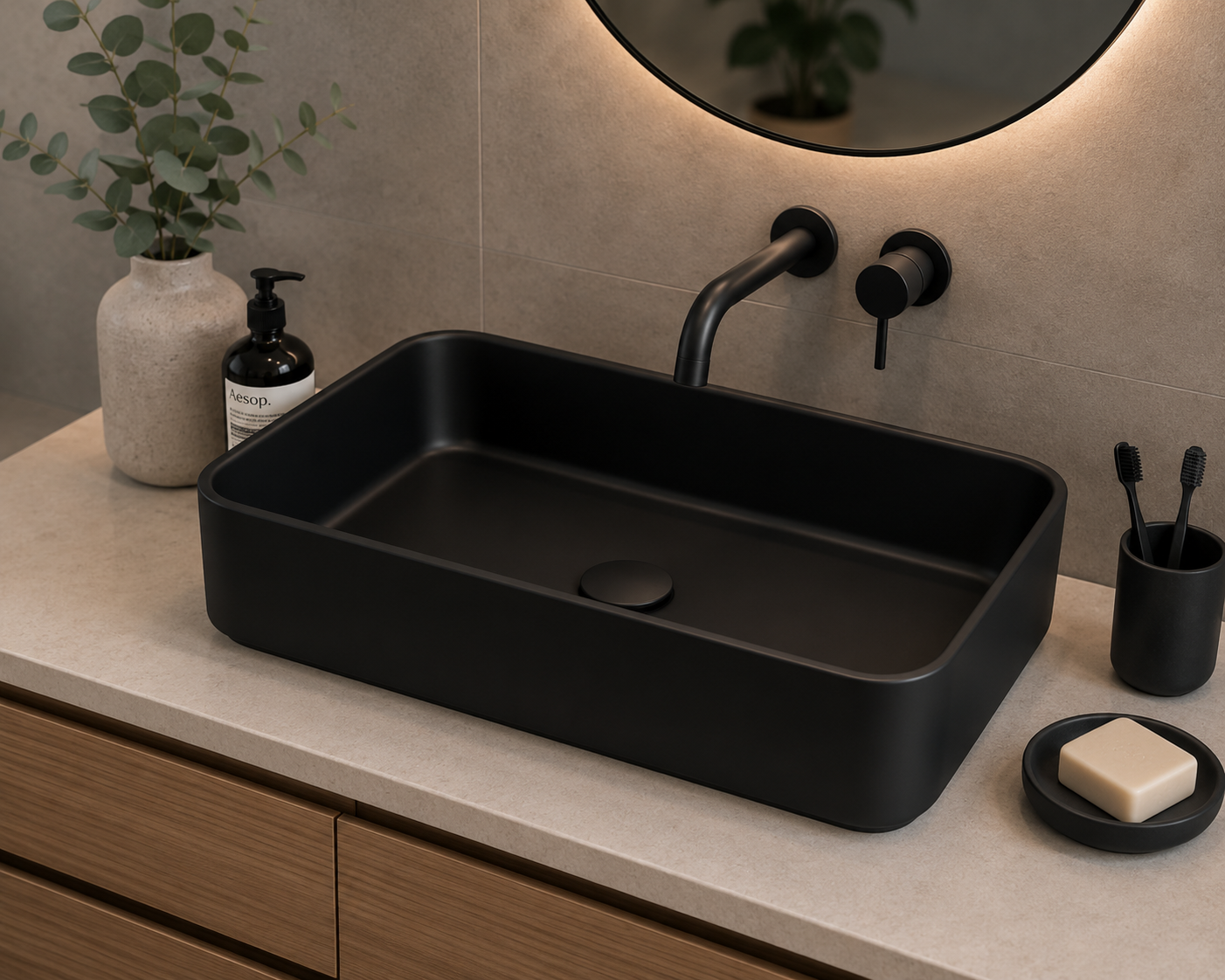 Lavabo porcelana sobre encimera FOGO
