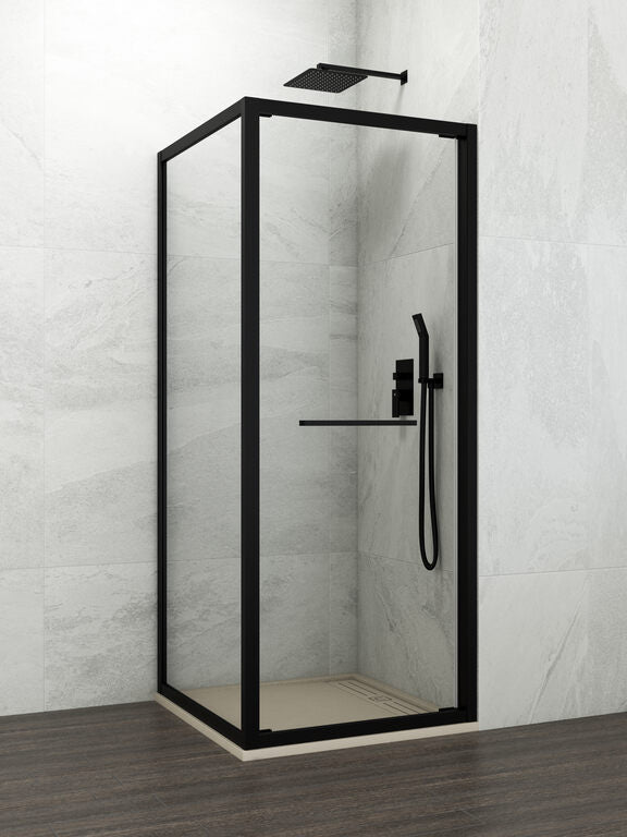 Mampara angular puerta abatible + lateral fijo SPAZIO