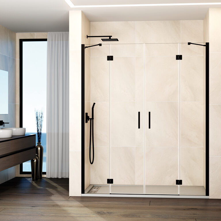 Mampara frontal abatible 2fijos+2puertas GLASS - Negro