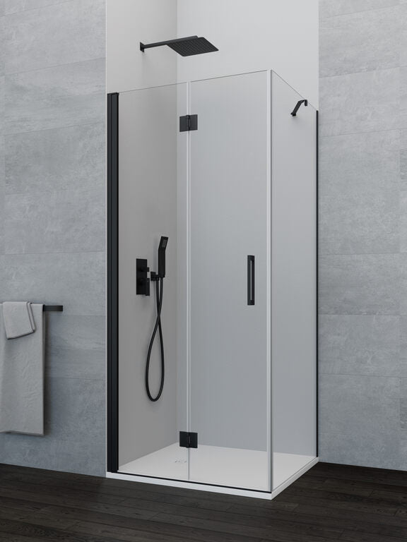 Mampara angular plegable + lateral fijo  GLASS - Negro