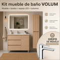 Kit mueble de baño VOLUM con lavabo + espejo LED + columna 140 cm + grifo monomando – Estepa – 80/100/120 cm