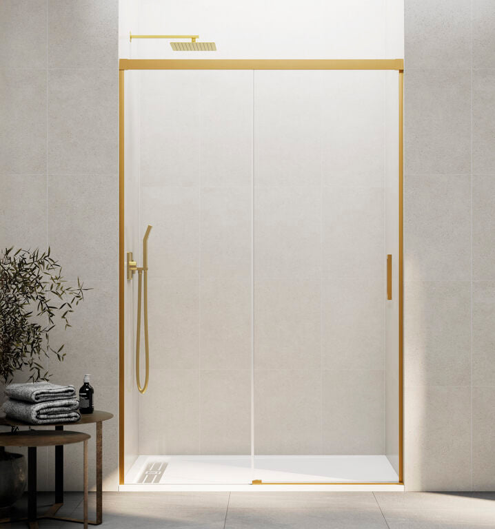 Mampara frontal 1 fijo + 1 corredera BASIC - Oro Transparente
