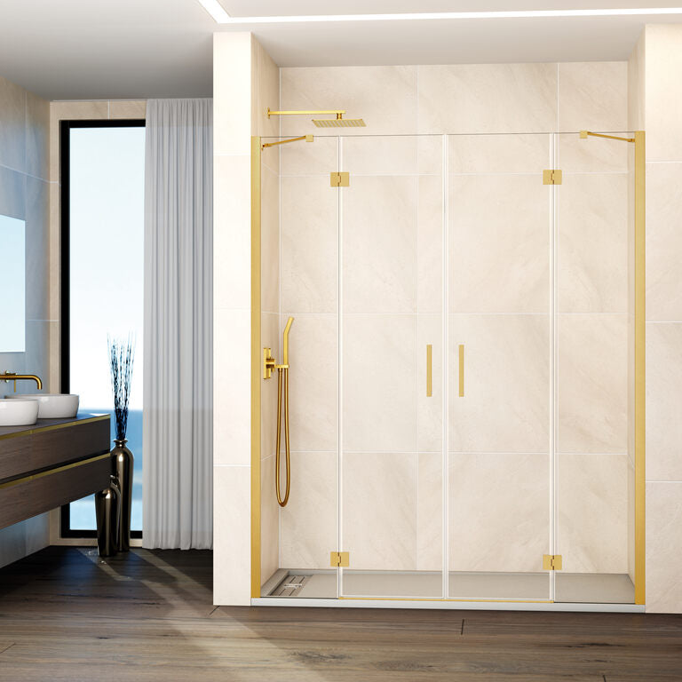 Mampara frontal abatible 2fijos+2puertas GLASS - Oro