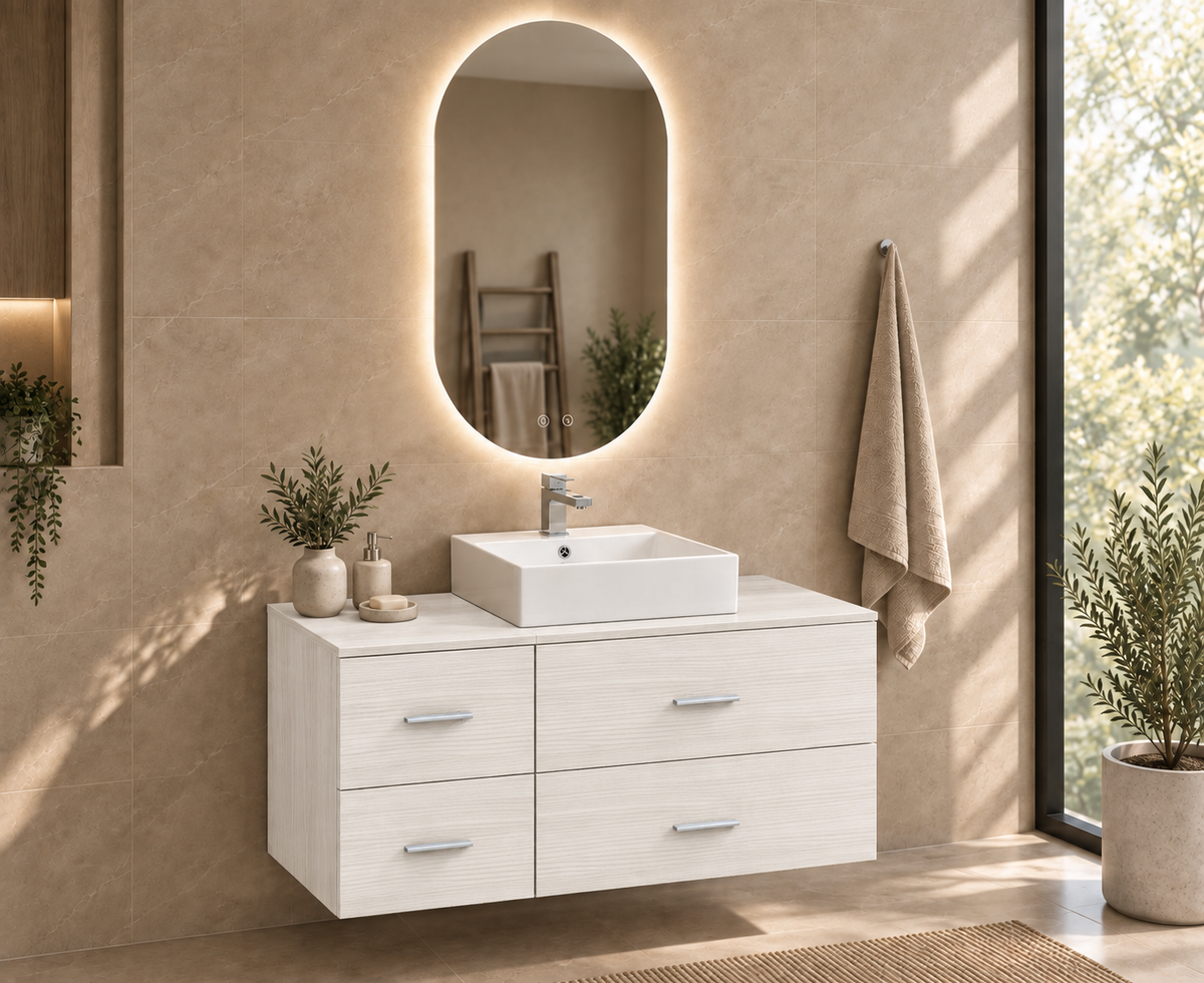 Mueble de baño PAROS en Fresno Glacial con lavabo Libra