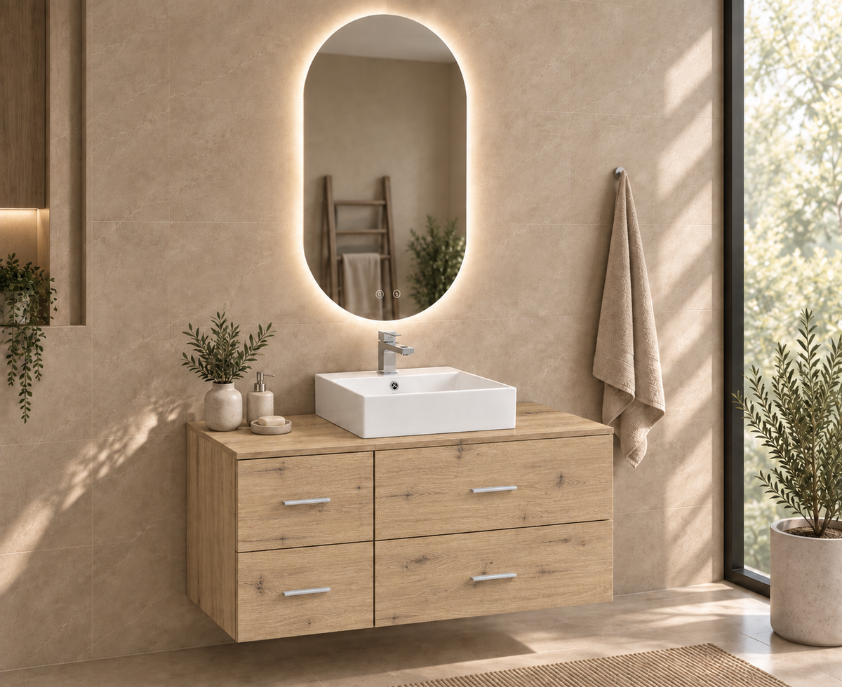 Mueble de baño PAROS en Roble Ostippo con lavabo Libra